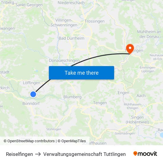 Reiselfingen to Verwaltungsgemeinschaft Tuttlingen map