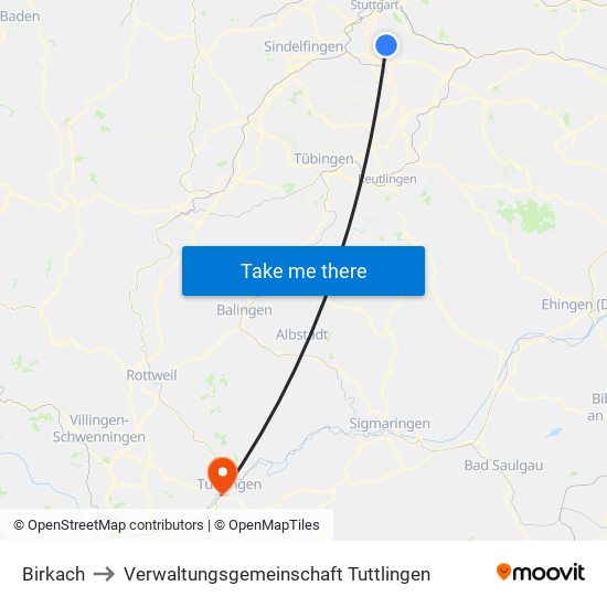 Birkach to Verwaltungsgemeinschaft Tuttlingen map