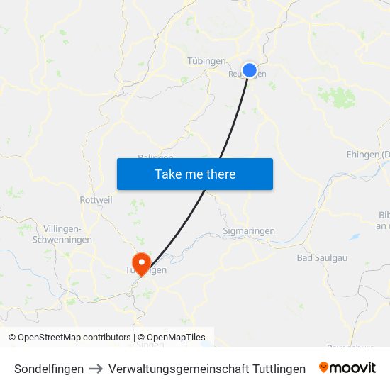 Sondelfingen to Verwaltungsgemeinschaft Tuttlingen map
