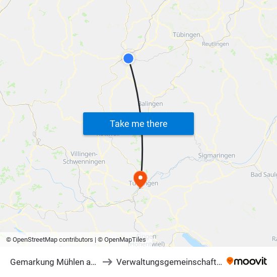 Gemarkung Mühlen am Neckar to Verwaltungsgemeinschaft Tuttlingen map