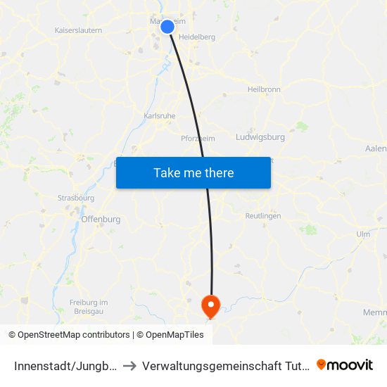 Innenstadt/Jungbusch to Verwaltungsgemeinschaft Tuttlingen map