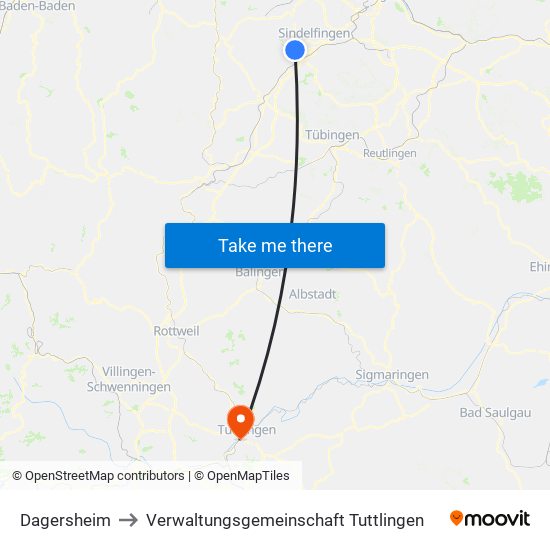 Dagersheim to Verwaltungsgemeinschaft Tuttlingen map