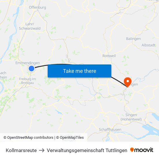 Kollmarsreute to Verwaltungsgemeinschaft Tuttlingen map