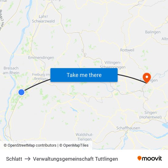 Schlatt to Verwaltungsgemeinschaft Tuttlingen map