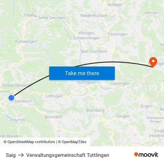 Saig to Verwaltungsgemeinschaft Tuttlingen map