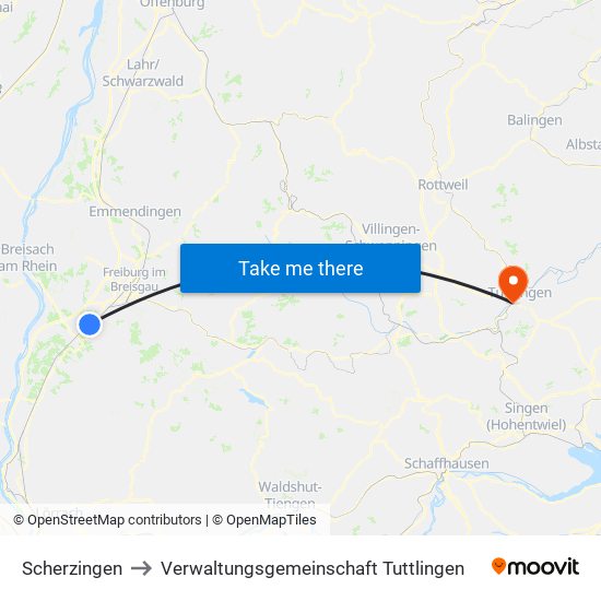 Scherzingen to Verwaltungsgemeinschaft Tuttlingen map