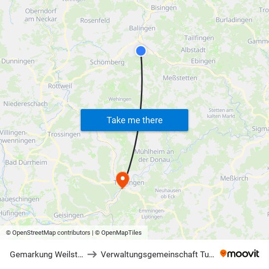 Gemarkung Weilstetten to Verwaltungsgemeinschaft Tuttlingen map