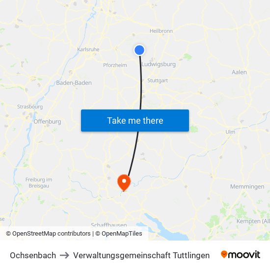 Ochsenbach to Verwaltungsgemeinschaft Tuttlingen map