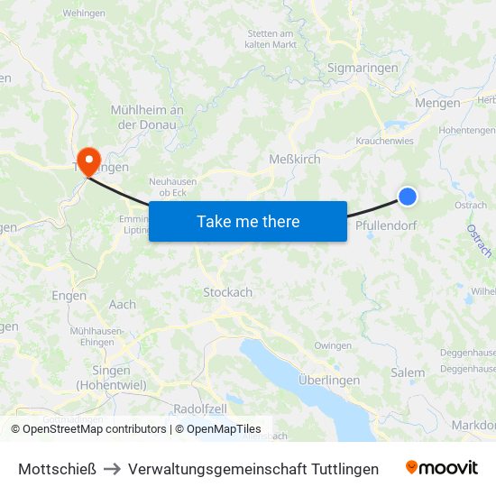 Mottschieß to Verwaltungsgemeinschaft Tuttlingen map