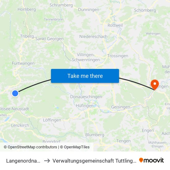 Langenordnach to Verwaltungsgemeinschaft Tuttlingen map