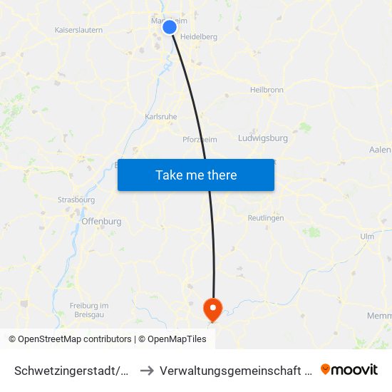 Schwetzingerstadt/Oststadt to Verwaltungsgemeinschaft Tuttlingen map