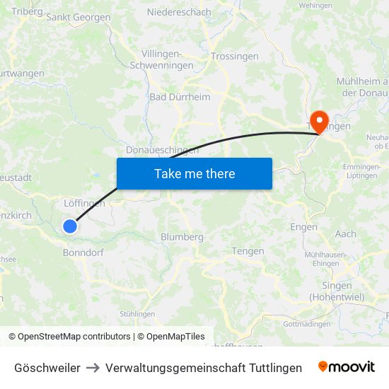 Göschweiler to Verwaltungsgemeinschaft Tuttlingen map
