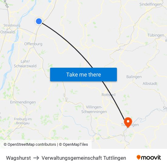 Wagshurst to Verwaltungsgemeinschaft Tuttlingen map