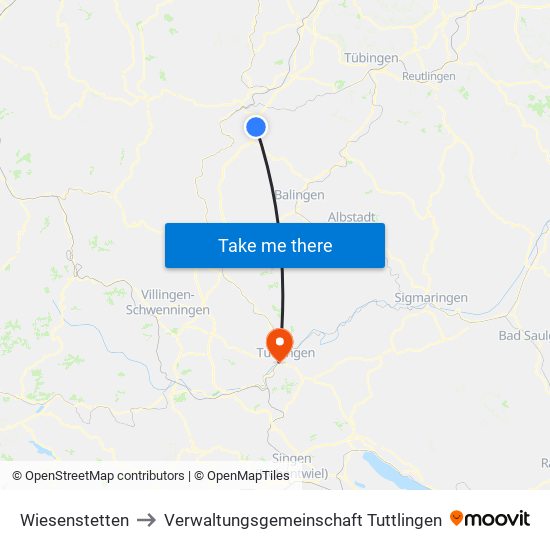 Wiesenstetten to Verwaltungsgemeinschaft Tuttlingen map