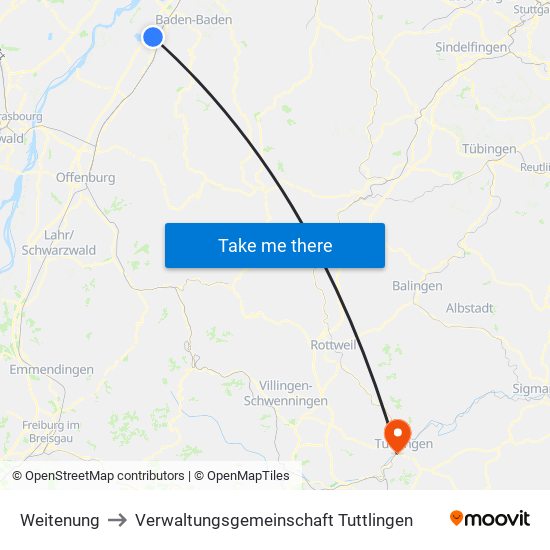 Weitenung to Verwaltungsgemeinschaft Tuttlingen map