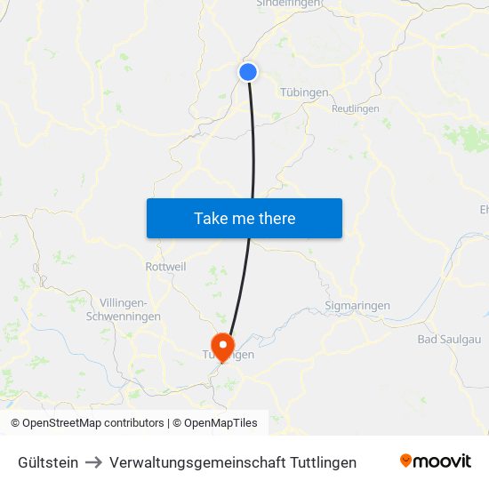 Gültstein to Verwaltungsgemeinschaft Tuttlingen map