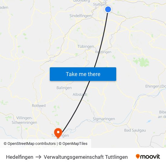 Hedelfingen to Verwaltungsgemeinschaft Tuttlingen map