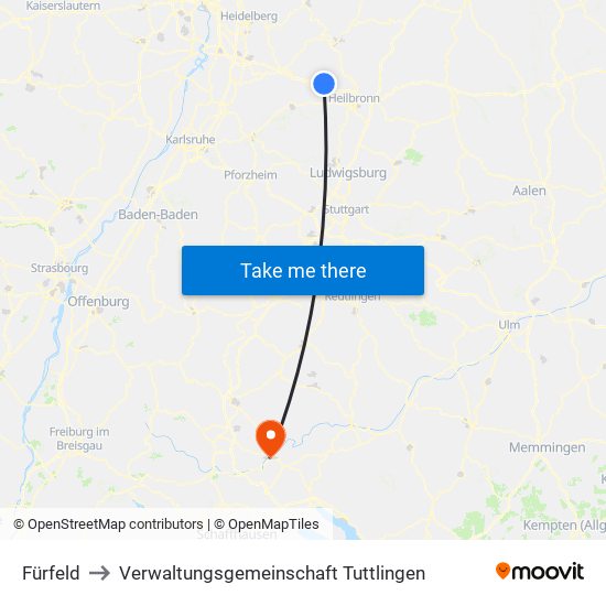 Fürfeld to Verwaltungsgemeinschaft Tuttlingen map