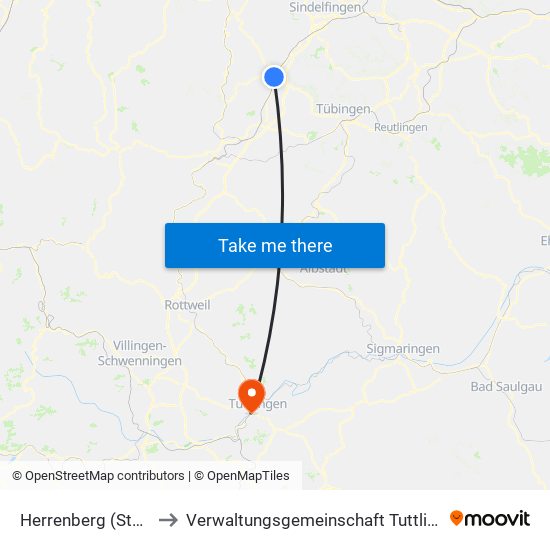 Herrenberg (Stadt) to Verwaltungsgemeinschaft Tuttlingen map