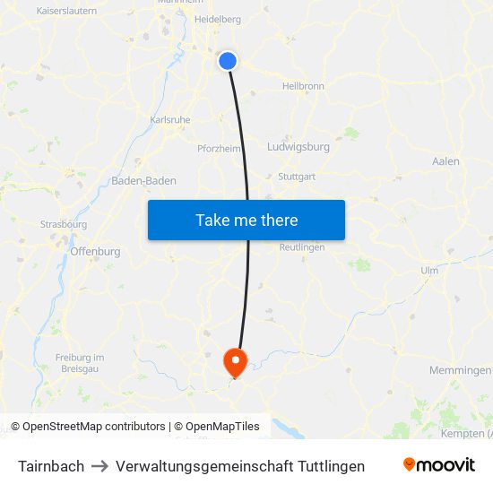 Tairnbach to Verwaltungsgemeinschaft Tuttlingen map