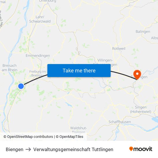 Biengen to Verwaltungsgemeinschaft Tuttlingen map