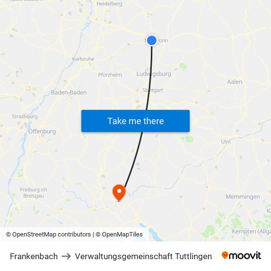 Frankenbach to Verwaltungsgemeinschaft Tuttlingen map