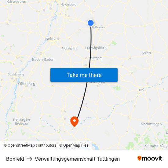 Bonfeld to Verwaltungsgemeinschaft Tuttlingen map