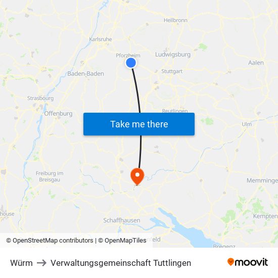 Würm to Verwaltungsgemeinschaft Tuttlingen map