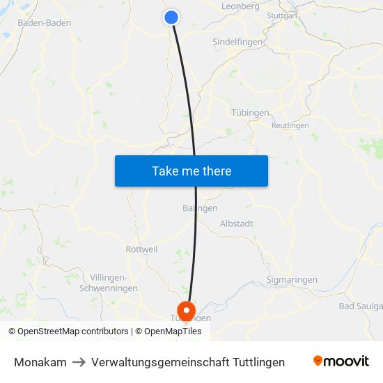 Monakam to Verwaltungsgemeinschaft Tuttlingen map