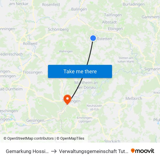 Gemarkung Hossingen to Verwaltungsgemeinschaft Tuttlingen map