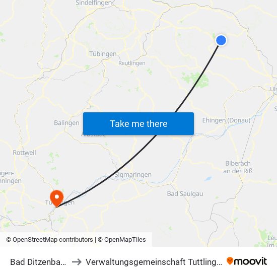Bad Ditzenbach to Verwaltungsgemeinschaft Tuttlingen map