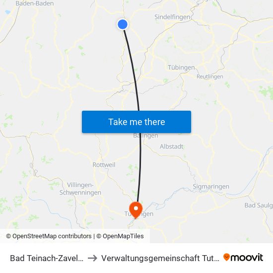 Bad Teinach-Zavelstein to Verwaltungsgemeinschaft Tuttlingen map