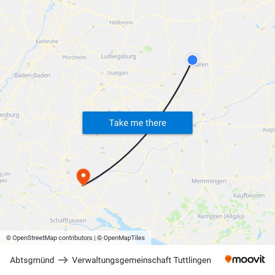 Abtsgmünd to Verwaltungsgemeinschaft Tuttlingen map