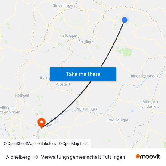 Aichelberg to Verwaltungsgemeinschaft Tuttlingen map