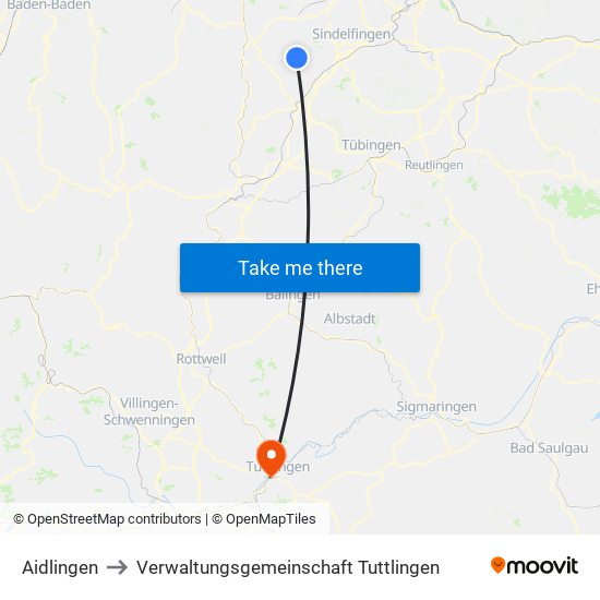 Aidlingen to Verwaltungsgemeinschaft Tuttlingen map