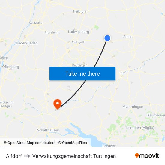 Alfdorf to Verwaltungsgemeinschaft Tuttlingen map