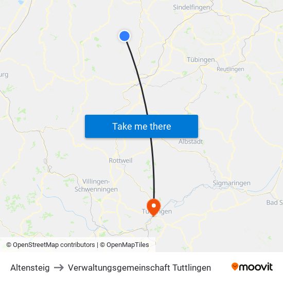 Altensteig to Verwaltungsgemeinschaft Tuttlingen map