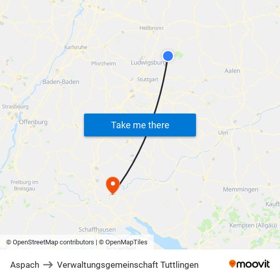 Aspach to Verwaltungsgemeinschaft Tuttlingen map