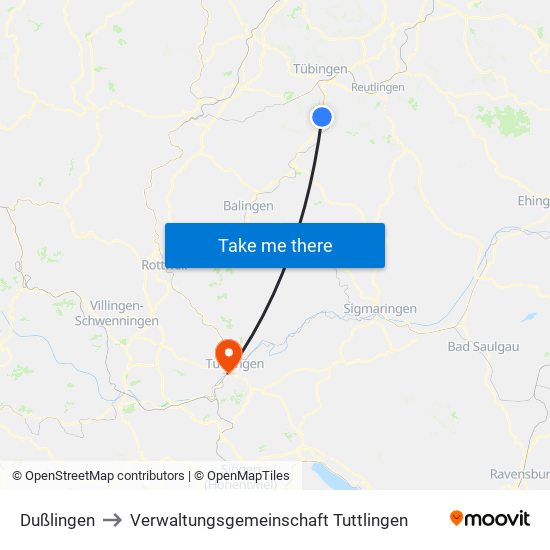 Dußlingen to Verwaltungsgemeinschaft Tuttlingen map
