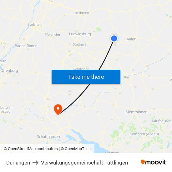 Durlangen to Verwaltungsgemeinschaft Tuttlingen map
