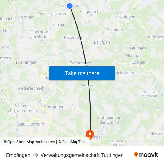 Empfingen to Verwaltungsgemeinschaft Tuttlingen map