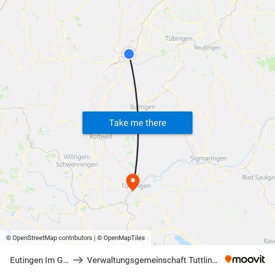 Eutingen Im Gäu to Verwaltungsgemeinschaft Tuttlingen map