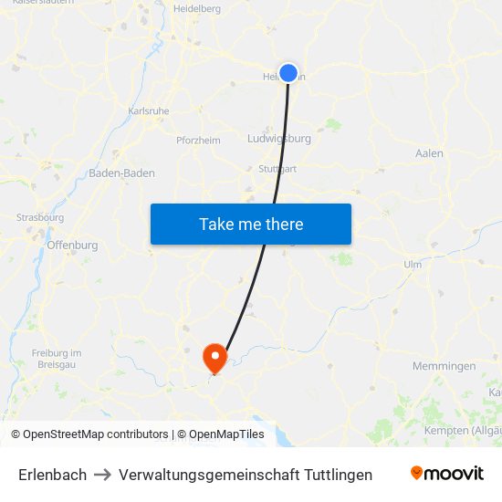 Erlenbach to Verwaltungsgemeinschaft Tuttlingen map