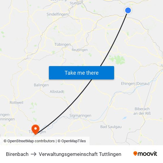 Birenbach to Verwaltungsgemeinschaft Tuttlingen map