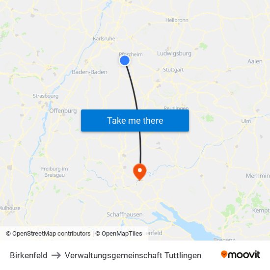 Birkenfeld to Verwaltungsgemeinschaft Tuttlingen map