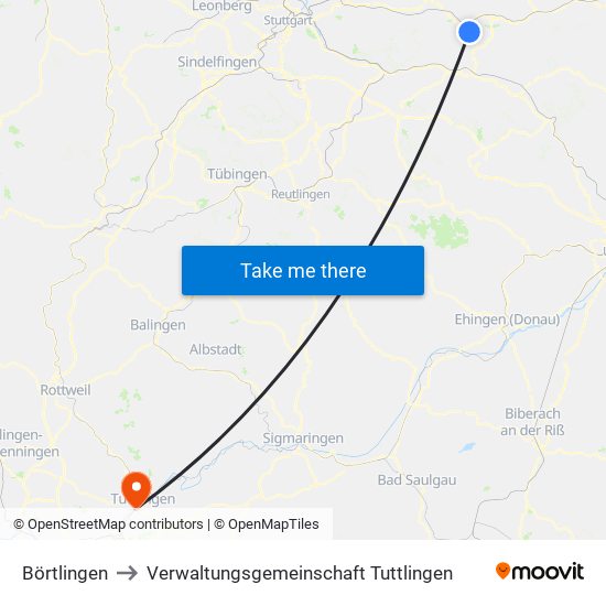 Börtlingen to Verwaltungsgemeinschaft Tuttlingen map