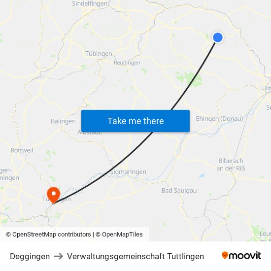 Deggingen to Verwaltungsgemeinschaft Tuttlingen map