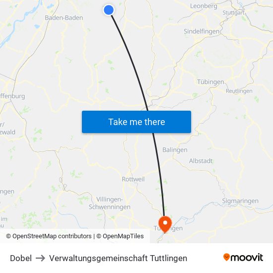 Dobel to Verwaltungsgemeinschaft Tuttlingen map
