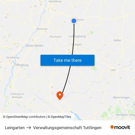 Leingarten to Verwaltungsgemeinschaft Tuttlingen map