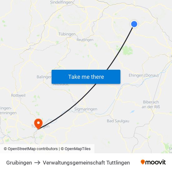 Gruibingen to Verwaltungsgemeinschaft Tuttlingen map